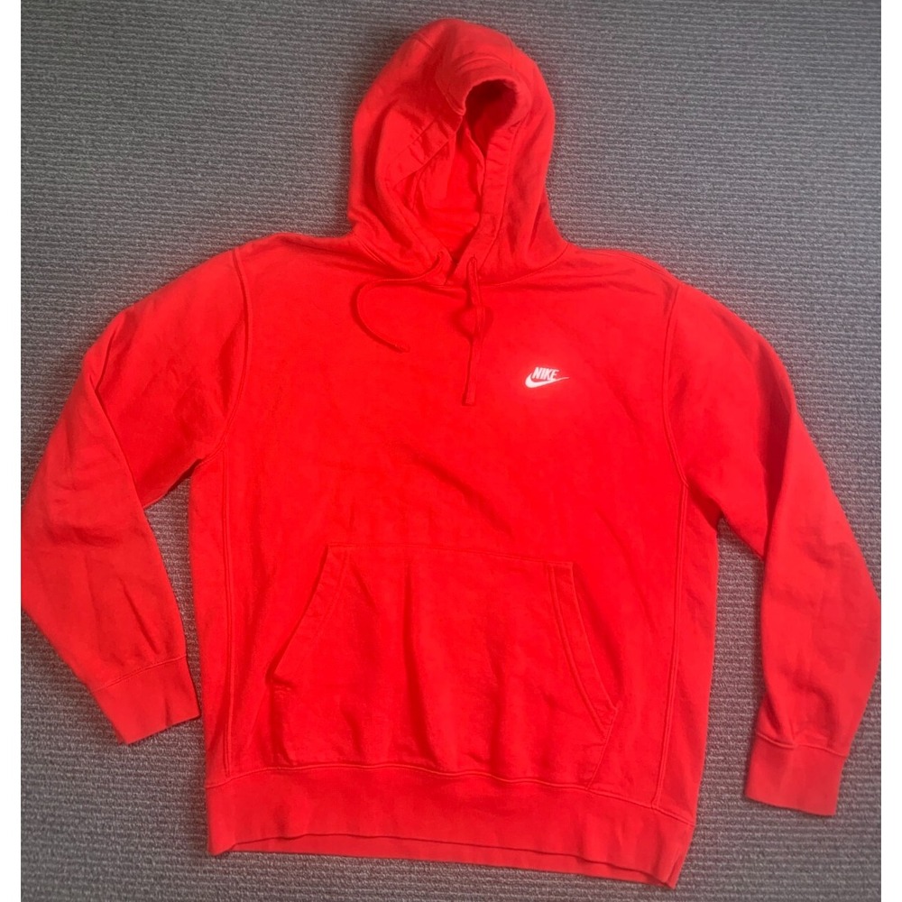 Nike Hoodie Men's L Red Long Sleeve Drawstring Club Fleece Sweater Running Walk